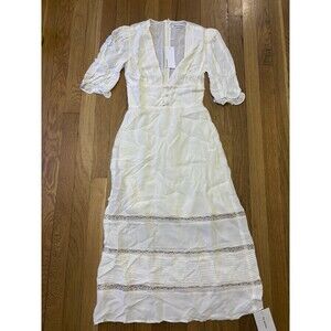 NWT Reformation Ginny Dress Ivory Midi Lace V Neck Button Up Size 0 P Petite